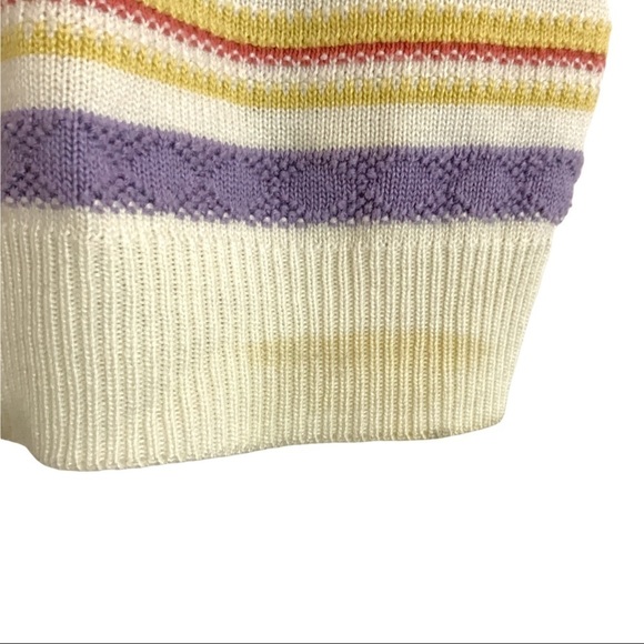 Alfred Dunner Knit Half Zip Colorful Stripe Short Sleeves Sweater Top Small 70s - Picture 9 of 10